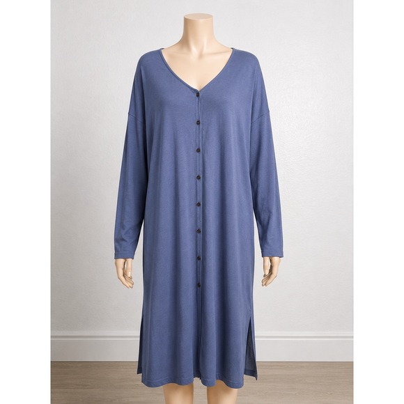 Madewell Dresses & Skirts - Madewell Womens 2X Blue Button Front Knit Midi Dress Long Sleeve